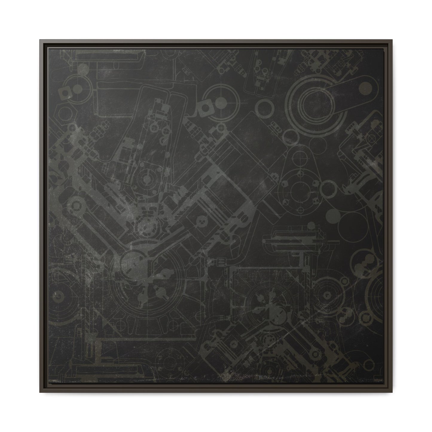 Engine Schematic Drawing Front View - Industrial Art - Framed on Canvas