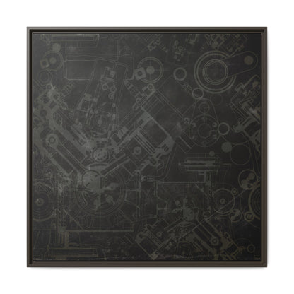 Engine Schematic Drawing Front View - Industrial Art - Framed on Canvas