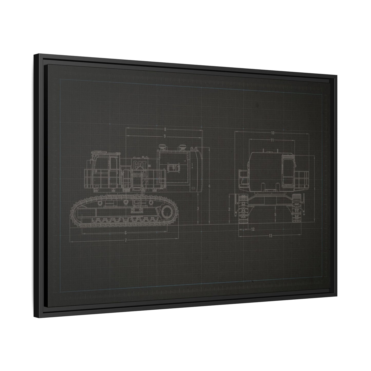 601 Excavator Drawing, Framed Wall Art on Canvas