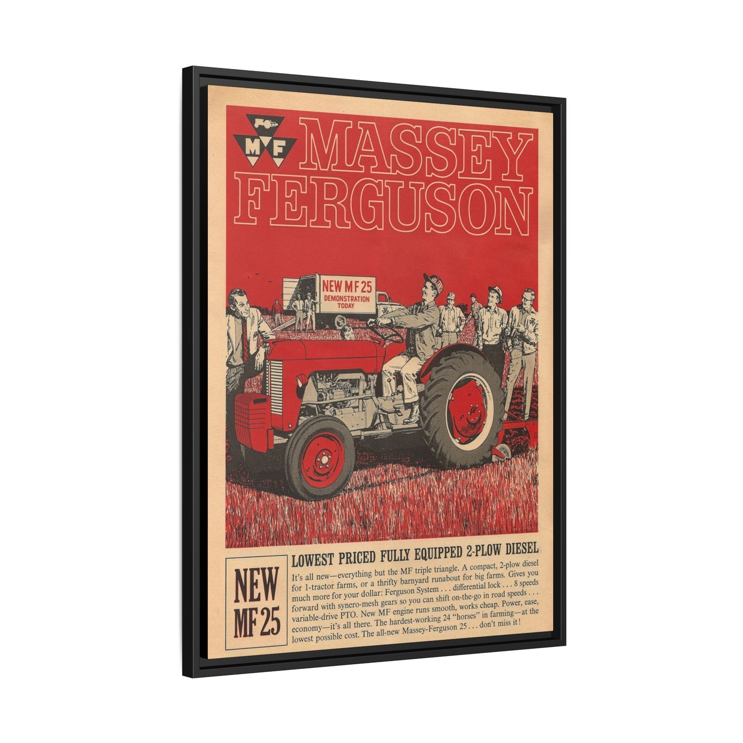 Massey 25 Demonstration Day Vintage Dealer Sign, Framed Wall Art on Canvas