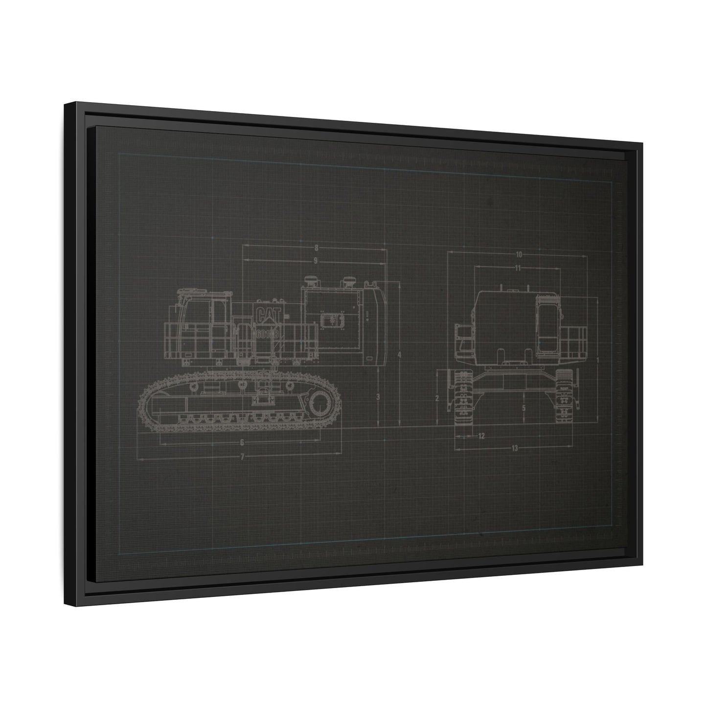 601 Excavator Drawing, Framed Wall Art on Canvas