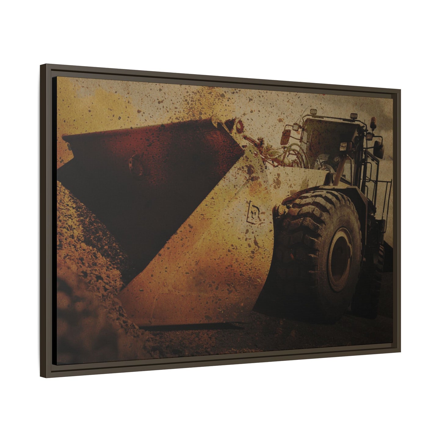 Front Loader Bucket Action | Gold |  Framed Wall art on Stretched Canvas