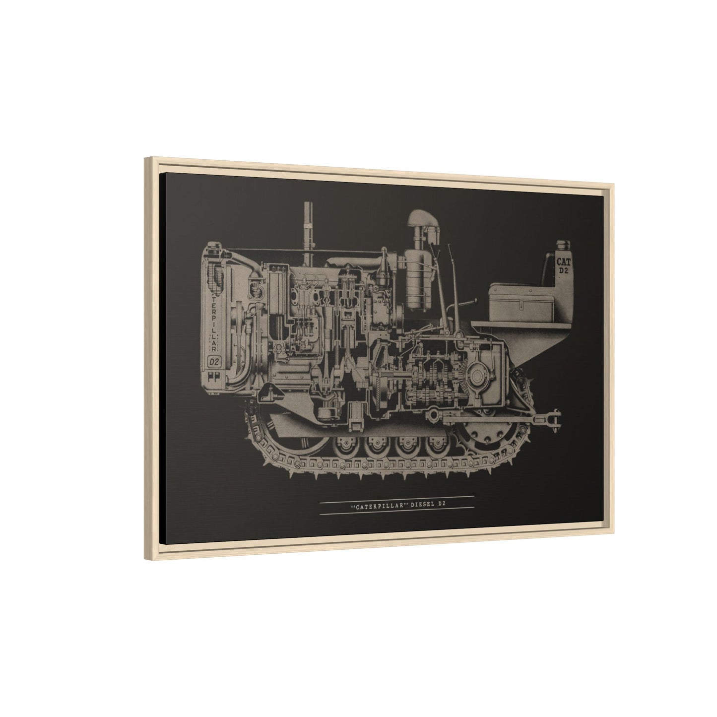 Vintage Caterpillar D2 Cutaway Drawing | Framed Wall Art on Stretched Canvas