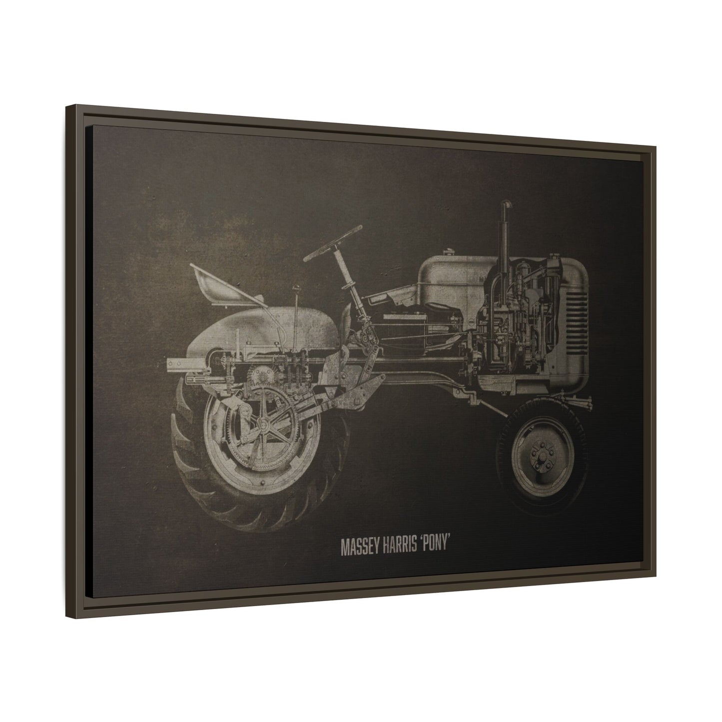 Vintage Massey Harris Pony Cutaway Drawing | Framed Wall Art on Stretched Canvas | Industrial Artwork