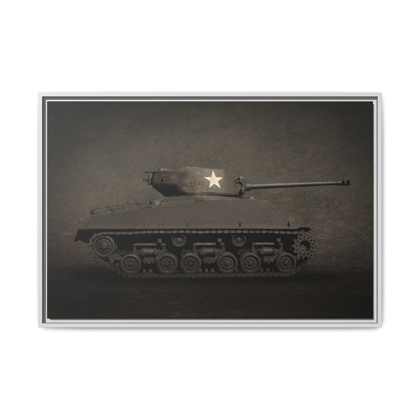 Vintage WWII  Sherman Tank, Single Star, Photo Wall Art on Framed Canvas