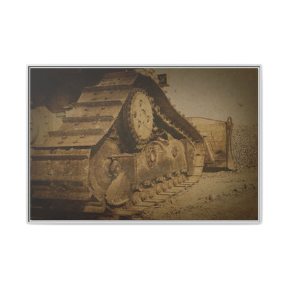 Dozer Tracks Pushing Stone | Framed Wall Art on Stretched Canvas