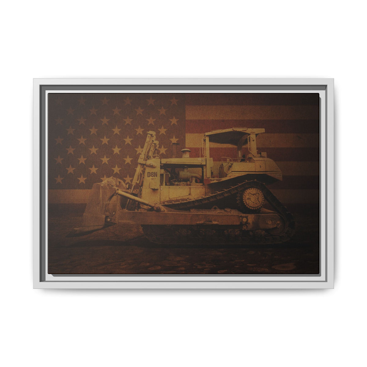 Patriotic D8N Classic Dozer | Framed Wall Art on Stretched Canvas