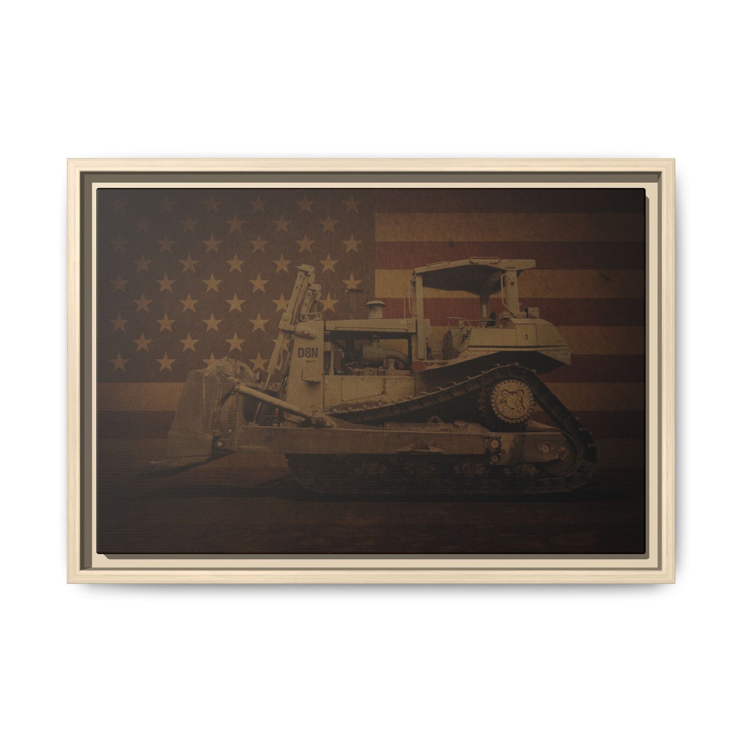 Patriotic D8N Classic Dozer | Framed Wall Art on Stretched Canvas