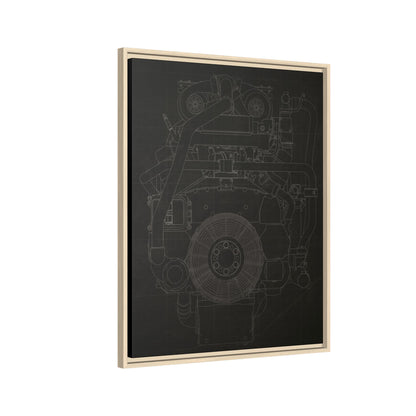 Machine Schematic Engine Drawing Front View Framed Wall Art on Stretched Canvas