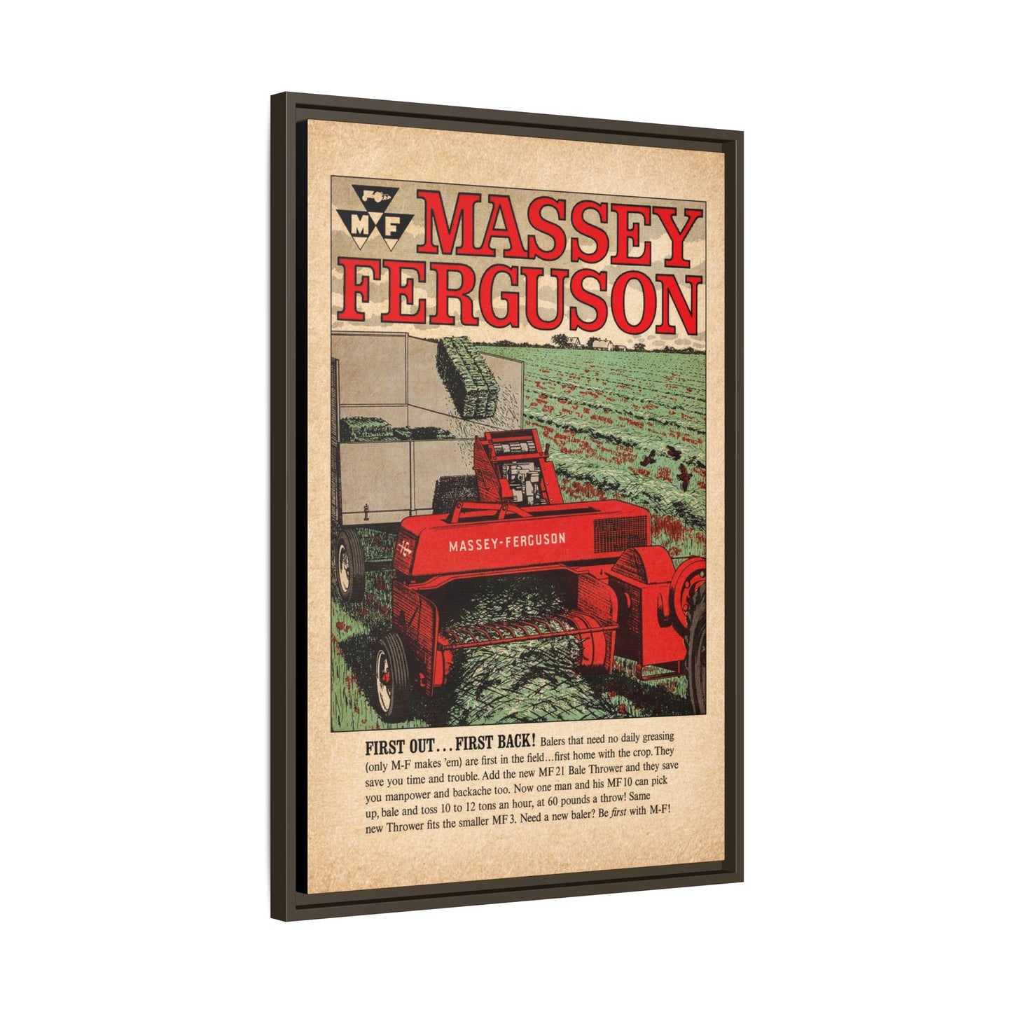 Massey Ferguson Tractor Poster Matte Canvas Framed | Vintage Farm Machinery Print