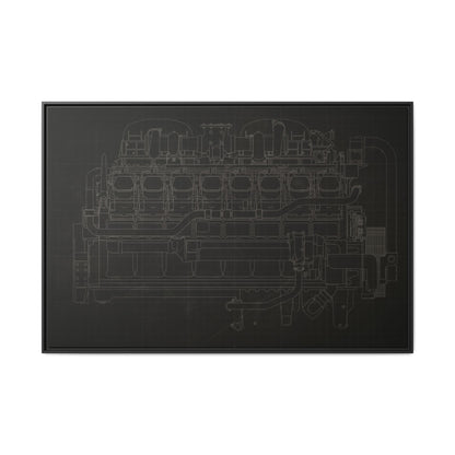 Engine Side View Schematic Drawing Framed Wall Art on Matte Canvas