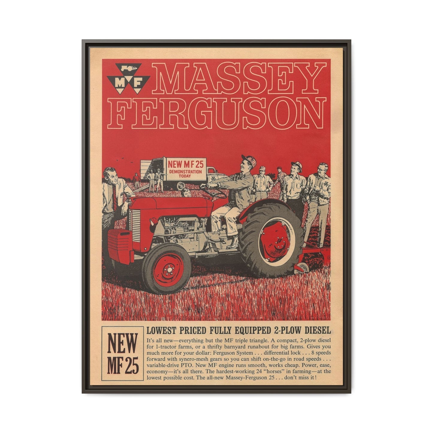Massey 25 Demonstration Day Vintage Dealer Sign, Framed Wall Art on Canvas