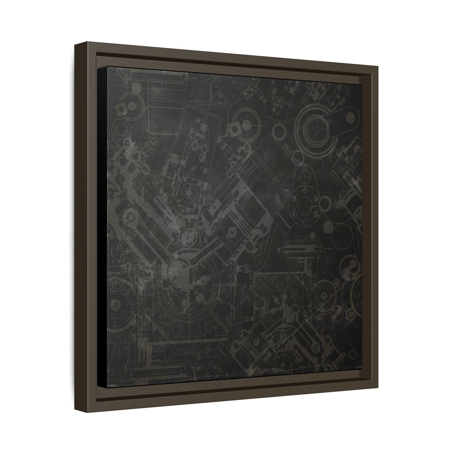 Engine Schematic Drawing Front View - Industrial Art - Framed on Canvas