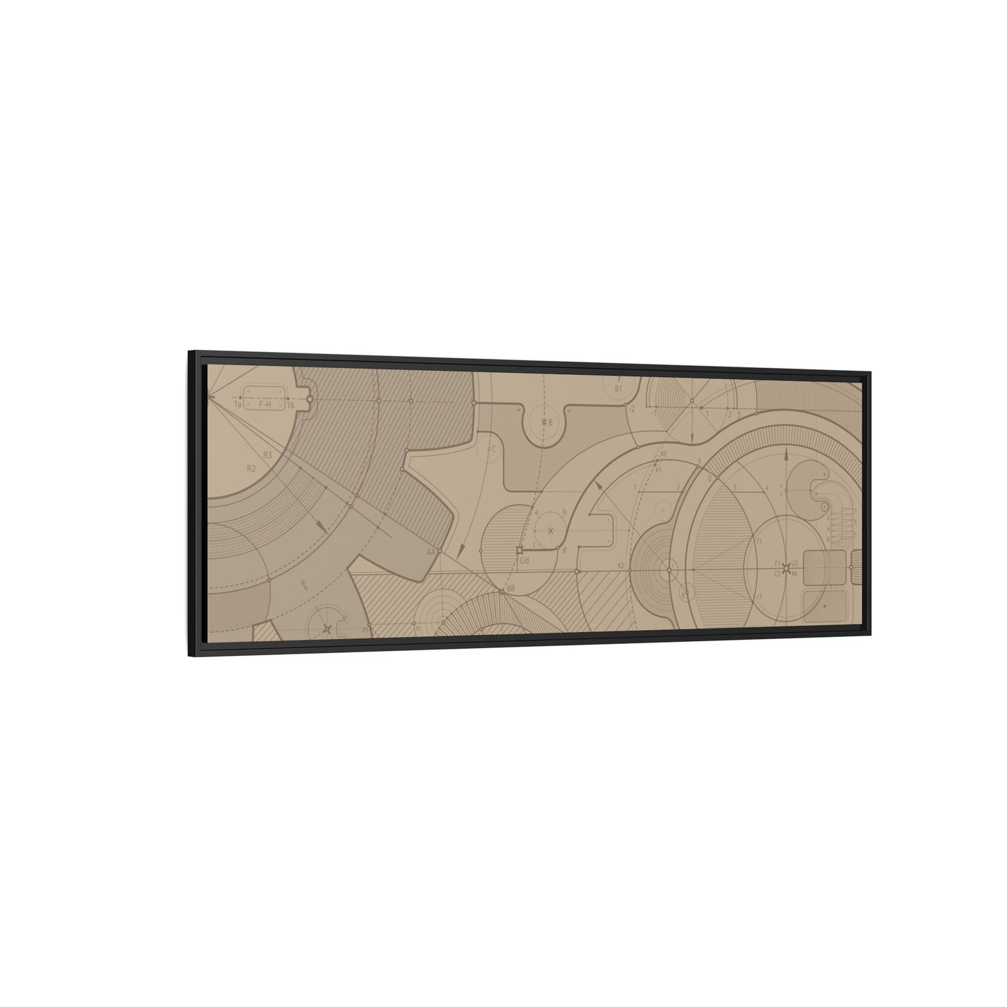 Geometric Gear Blueprint Drawing Art on Framed Canvas