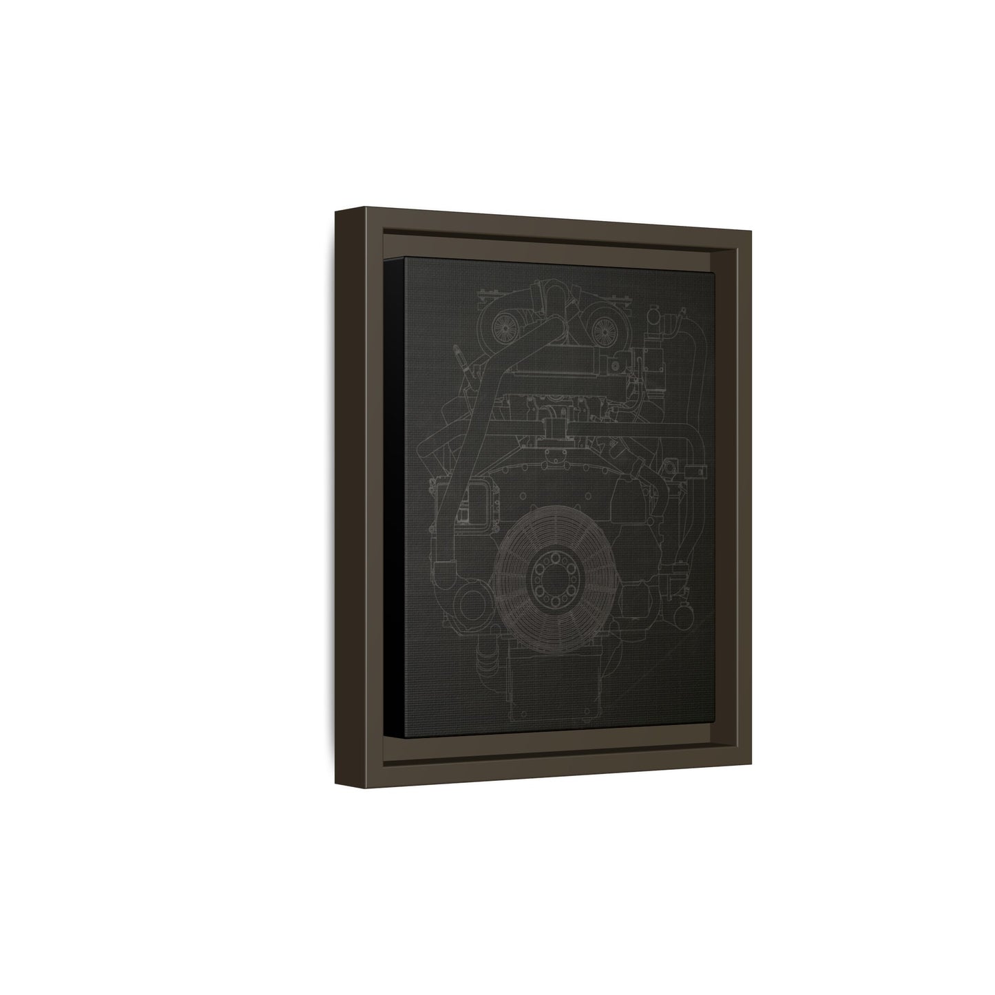 Machine Schematic Engine Drawing Front View Framed Wall Art on Stretched Canvas