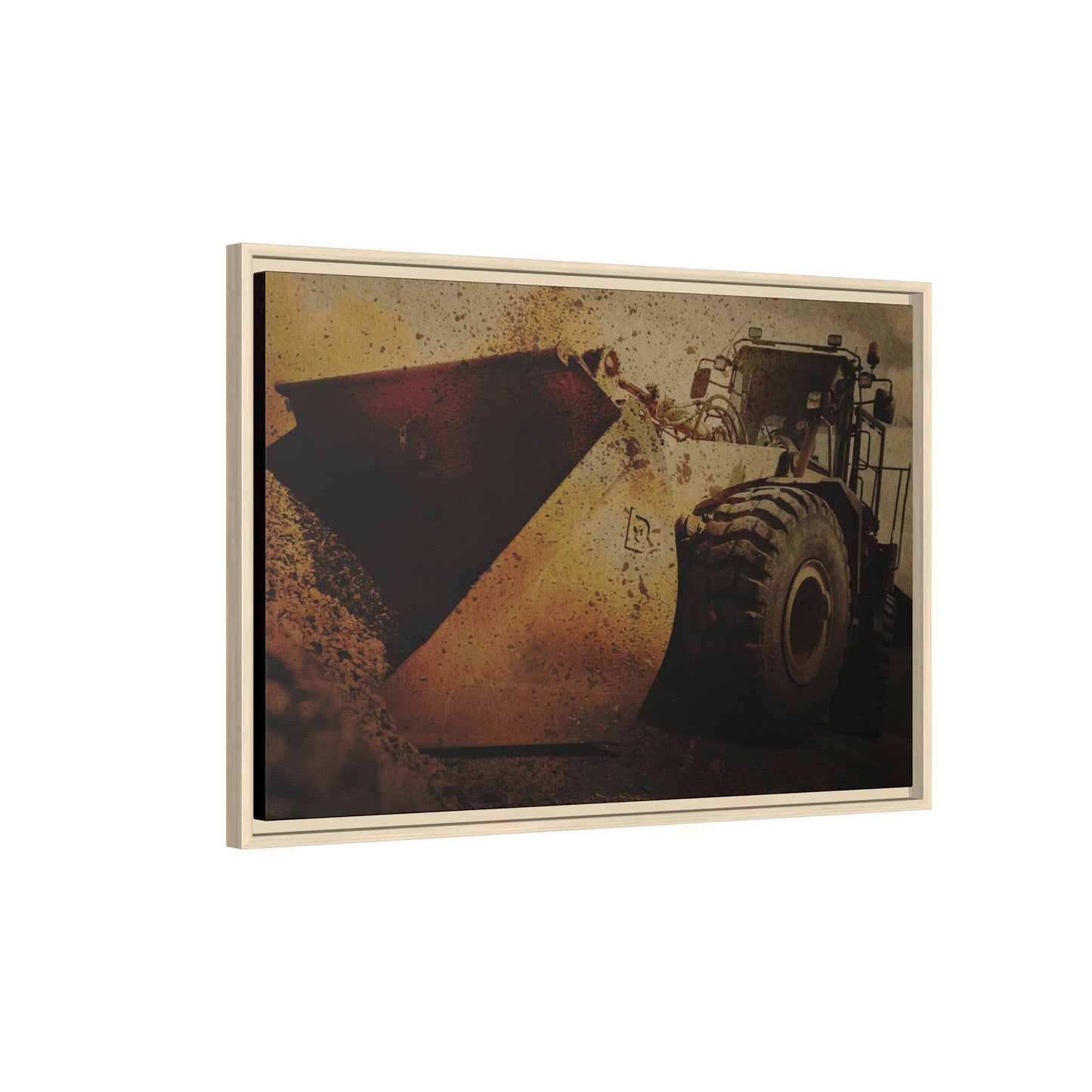 Front Loader Bucket Action | Gold |  Framed Wall art on Stretched Canvas