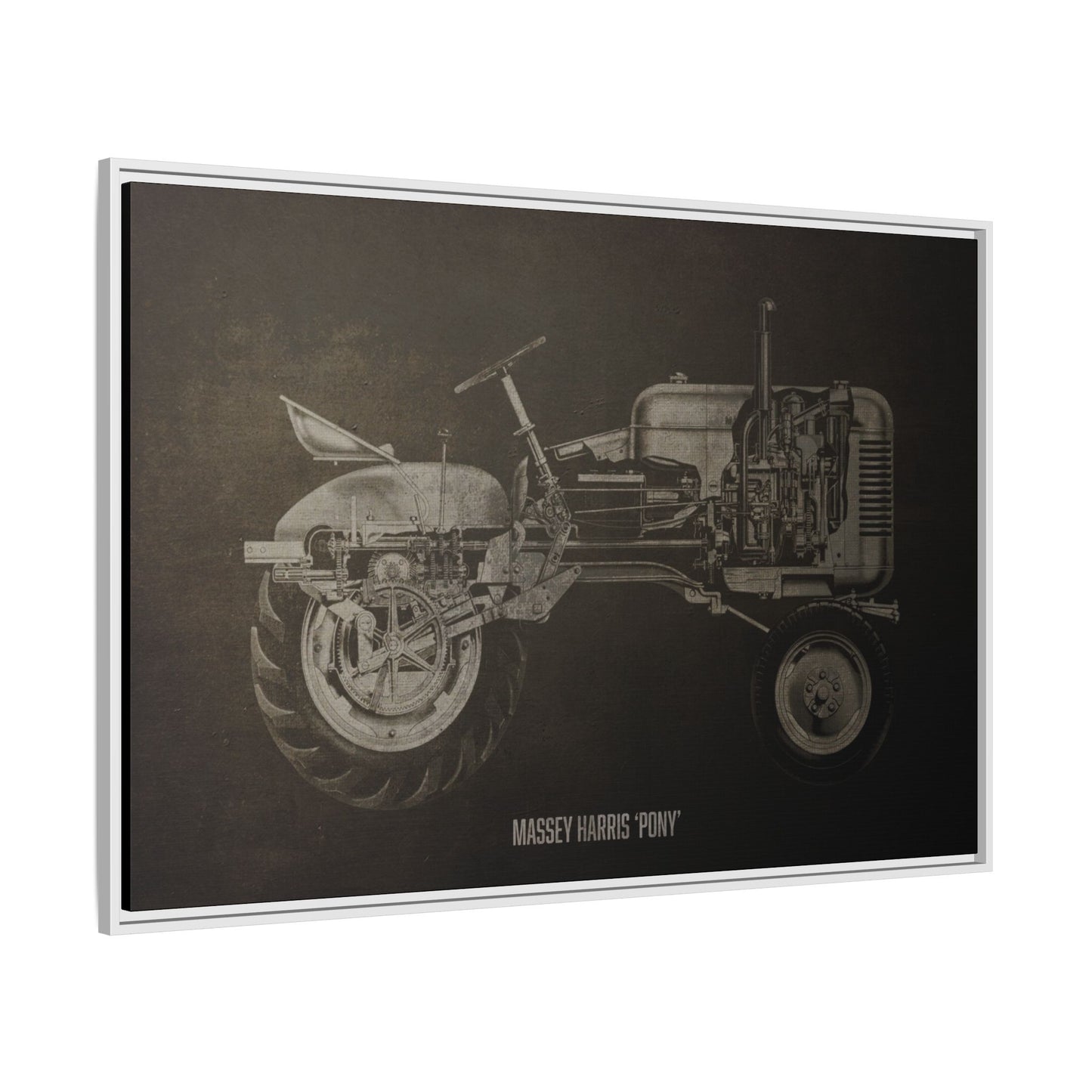 Vintage Massey Harris Pony Cutaway Drawing | Framed Wall Art on Stretched Canvas | Industrial Artwork