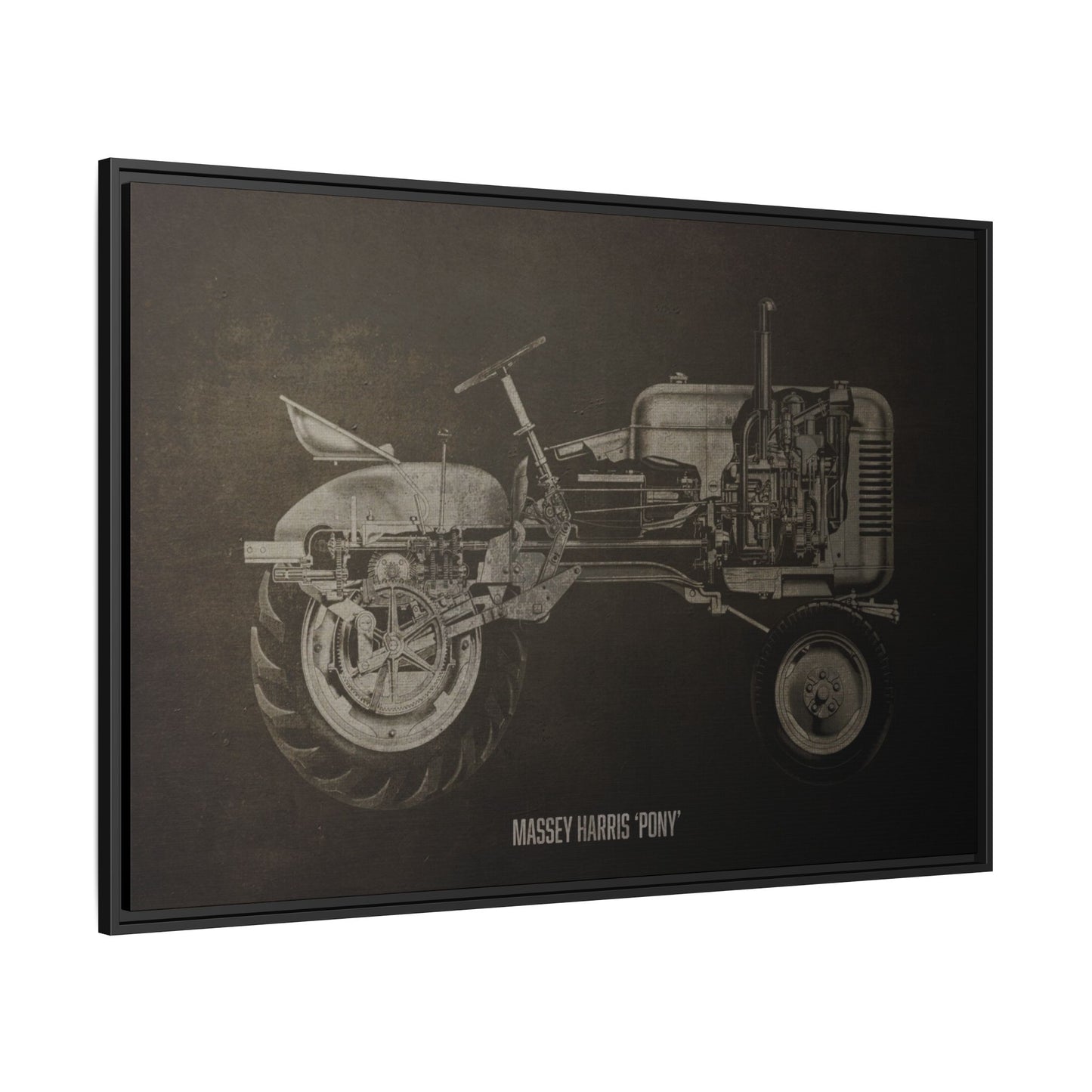 Vintage Massey Harris Pony Cutaway Drawing | Framed Wall Art on Stretched Canvas | Industrial Artwork