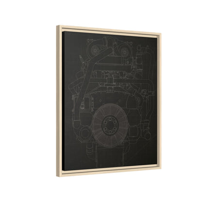 Machine Schematic Engine Drawing Front View Framed Wall Art on Stretched Canvas