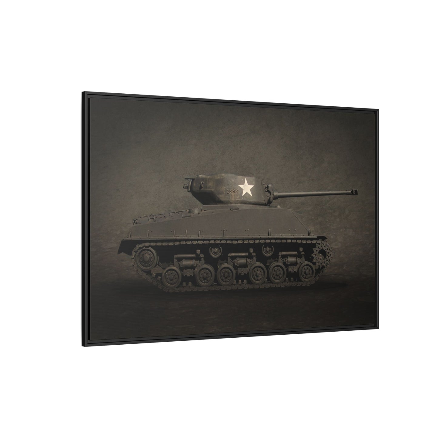 Vintage WWII  Sherman Tank, Single Star, Photo Wall Art on Framed Canvas