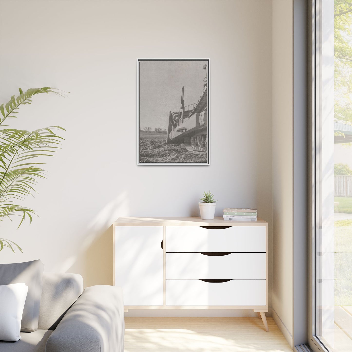 Epic D8 Dozer Triptych | Light Gray | Left Panel | Jondo | Matte Canvas Print (Framed)