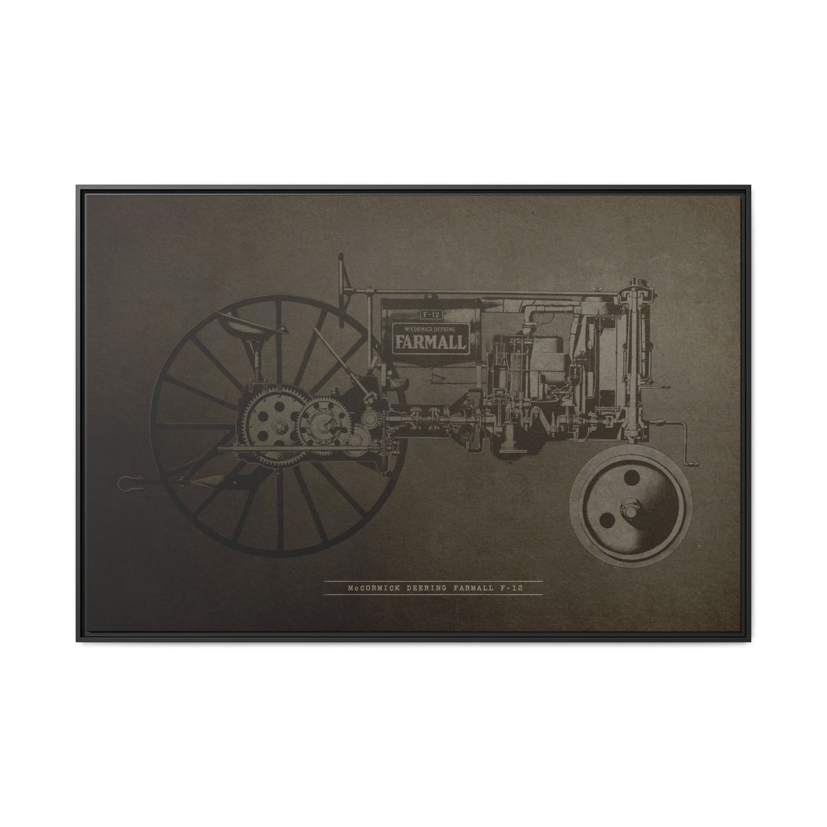 Vintage Farmall F-12 Mechanical Drawing | Framed Wall Art on Canvas