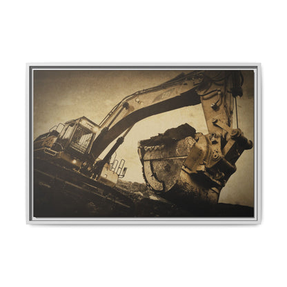 Reaching for Rocks Excavator  | Photo Art on Framed Canvas
