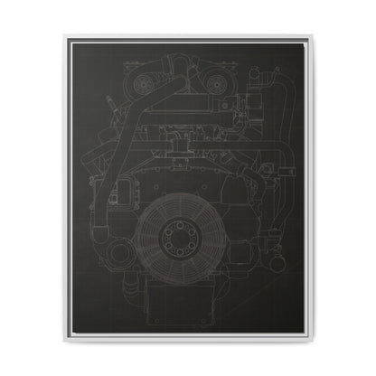 Machine Schematic Engine Drawing Front View Framed Wall Art on Stretched Canvas