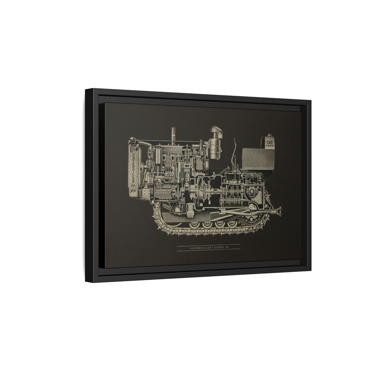 Vintage D4Tractor Crawler Cutaway Drawing | Framed Wall Art on Canvas