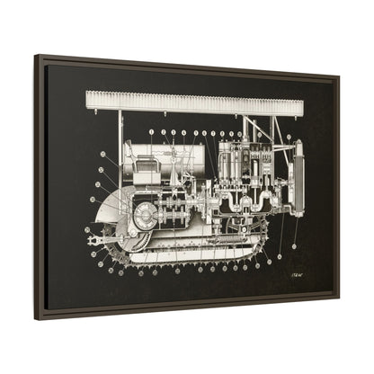 Vintage Engine Crawler Cutaway Engineering Drawing on Matte Canvas Framed | Industrial Wall Art