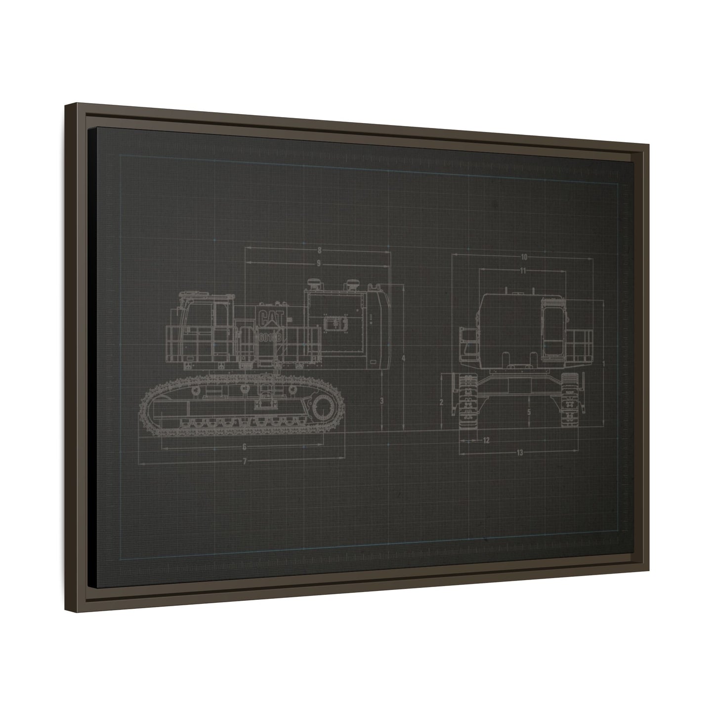 601 Excavator Drawing, Framed Wall Art on Canvas