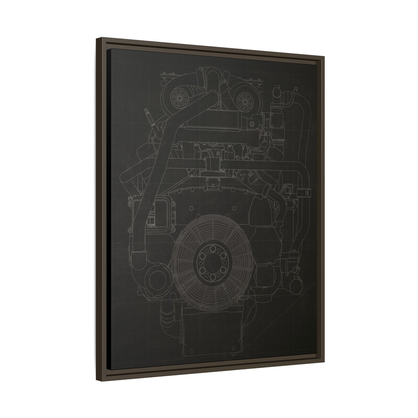 Machine Schematic Engine Drawing Front View Framed Wall Art on Stretched Canvas