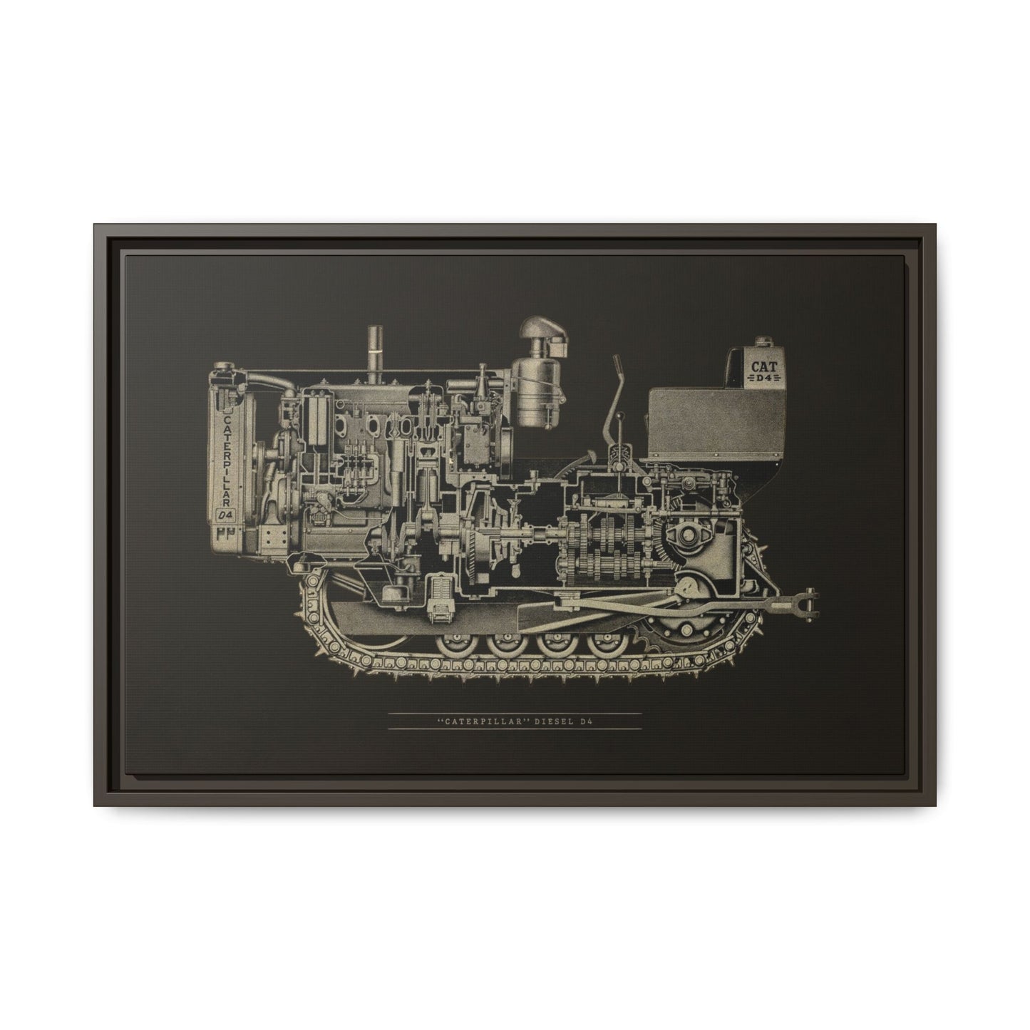 Vintage D4Tractor Crawler Cutaway Drawing | Framed Wall Art on Canvas