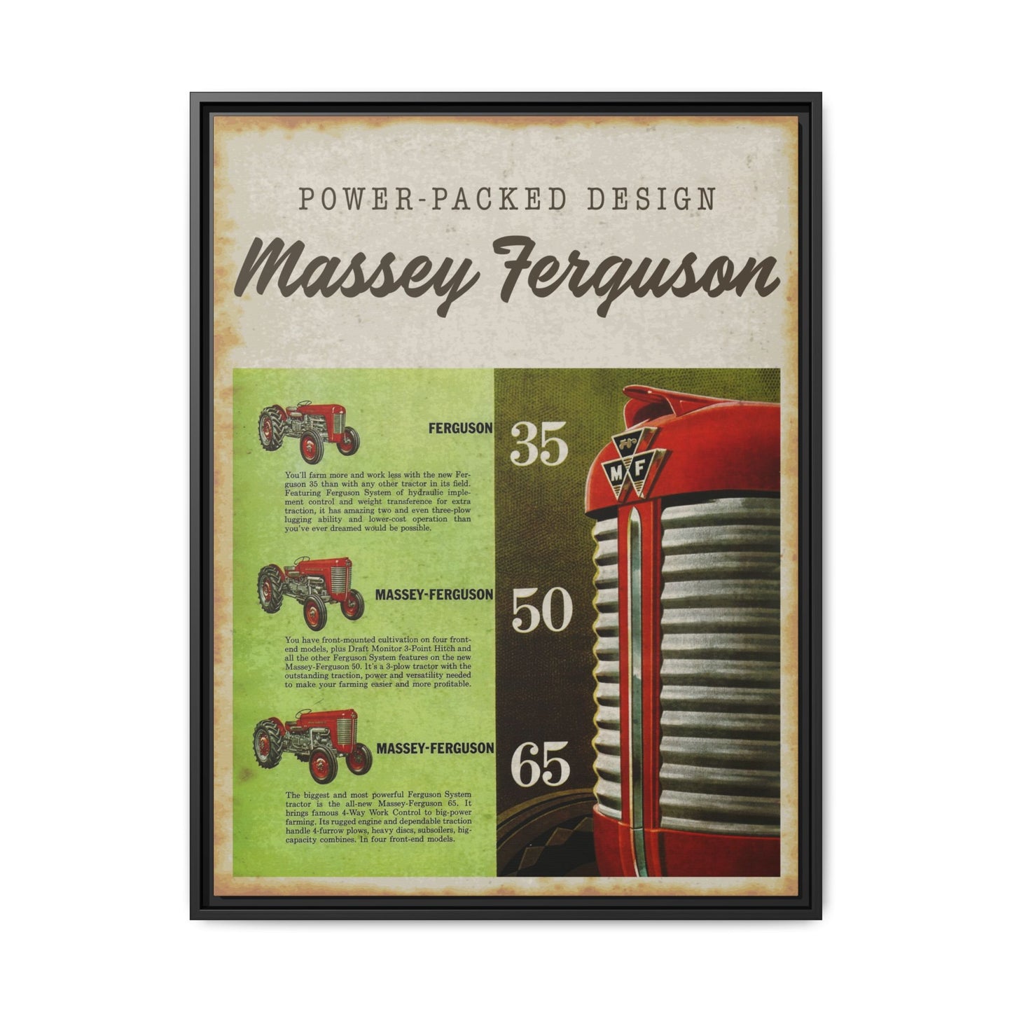 Vintage Massey Ferguson Tractor Advertisement Wall Art Print on Framed Canvas