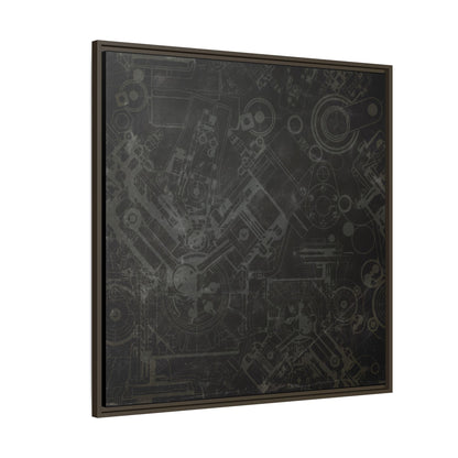Engine Schematic Drawing Front View - Industrial Art - Framed on Canvas