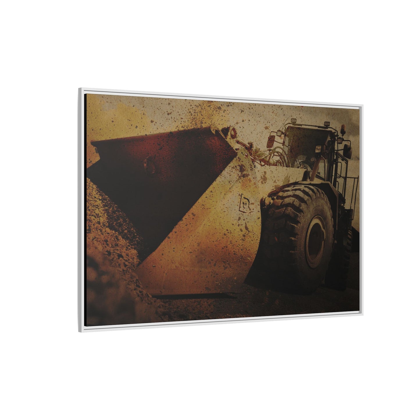 Front Loader Bucket Action | Gold |  Framed Wall art on Stretched Canvas