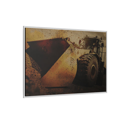 Front Loader Bucket Action | Gold |  Framed Wall art on Stretched Canvas
