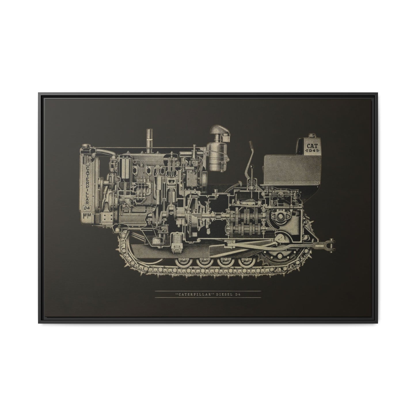 Vintage D4Tractor Crawler Cutaway Drawing | Framed Wall Art on Canvas