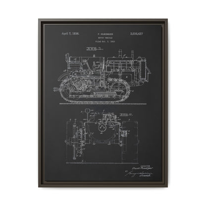 Vintage Dozer Rudiger Patent Drawing, Framed Wall Art on Canvas