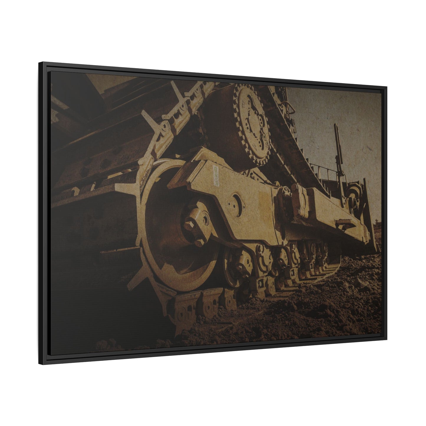 D8 Dramatic Dozer Track | Gold |  Framed Wall art on Stretched Canvas