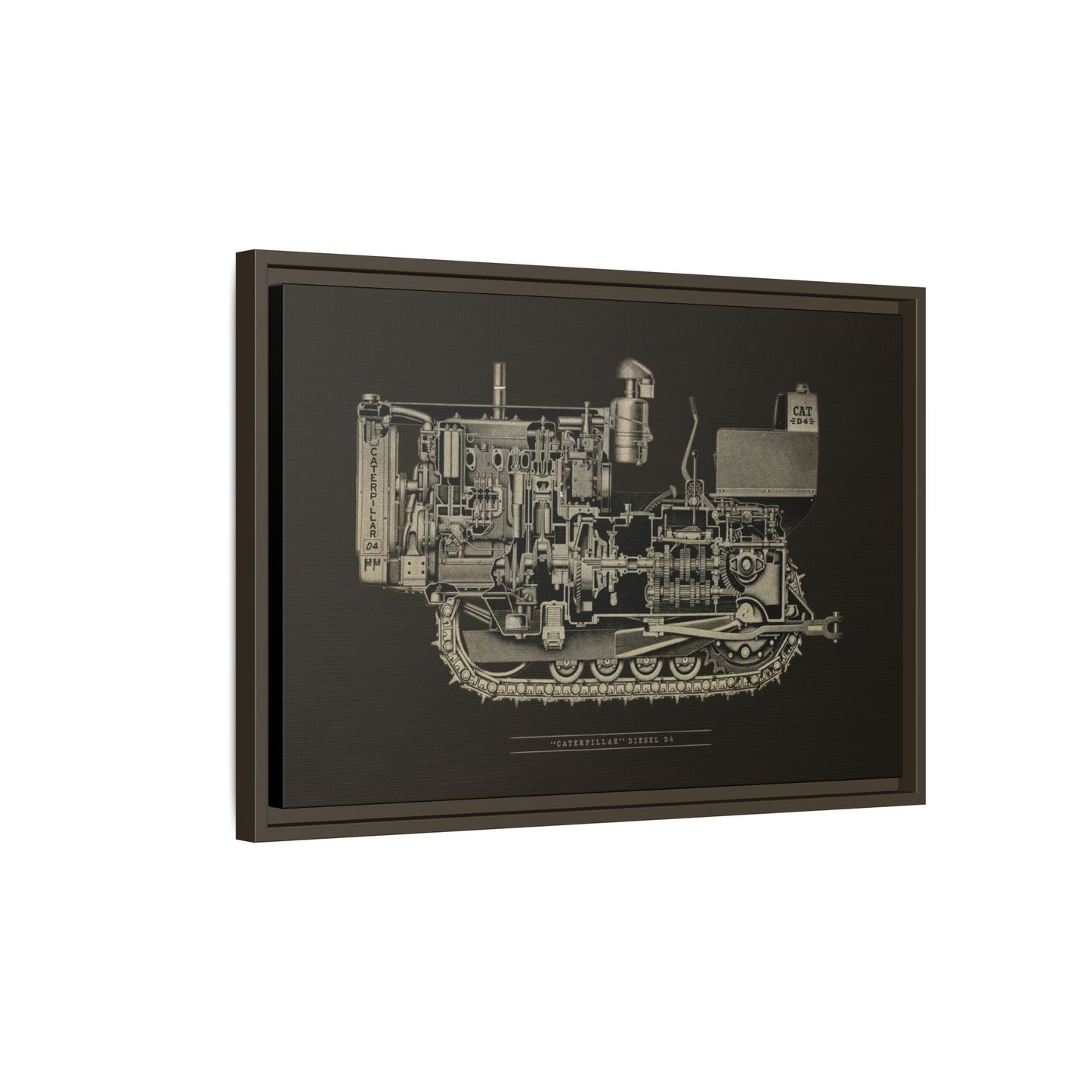 Vintage D4Tractor Crawler Cutaway Drawing | Framed Wall Art on Canvas