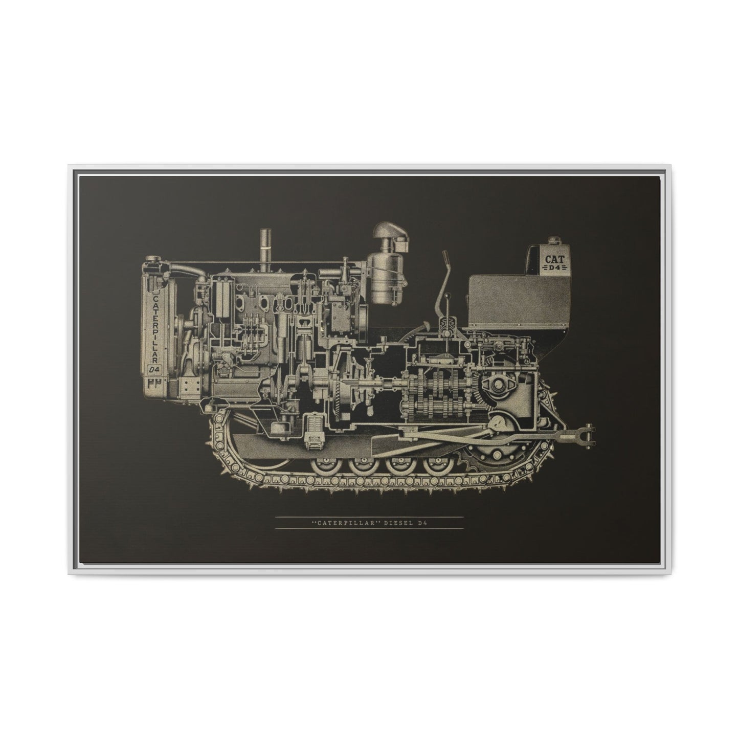 Vintage D4Tractor Crawler Cutaway Drawing | Framed Wall Art on Canvas
