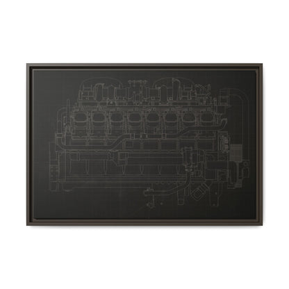 Engine Side View Schematic Drawing Framed Wall Art on Matte Canvas