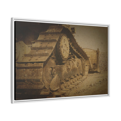 Dozer Tracks Pushing Stone | Framed Wall Art on Stretched Canvas