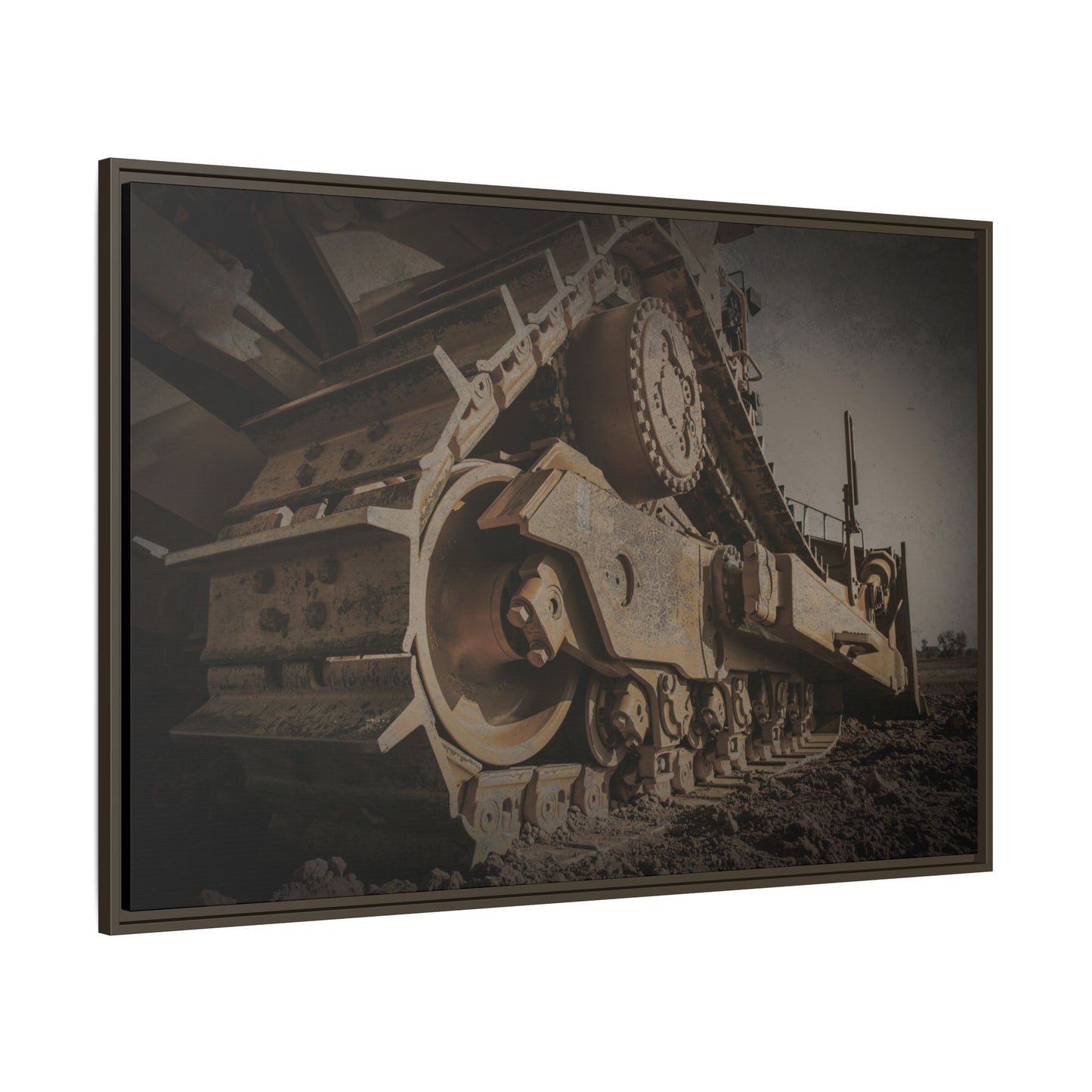 D8 Dramatic Dozer Track | Dark Gray |  Framed Wall art on Stretched Canvas