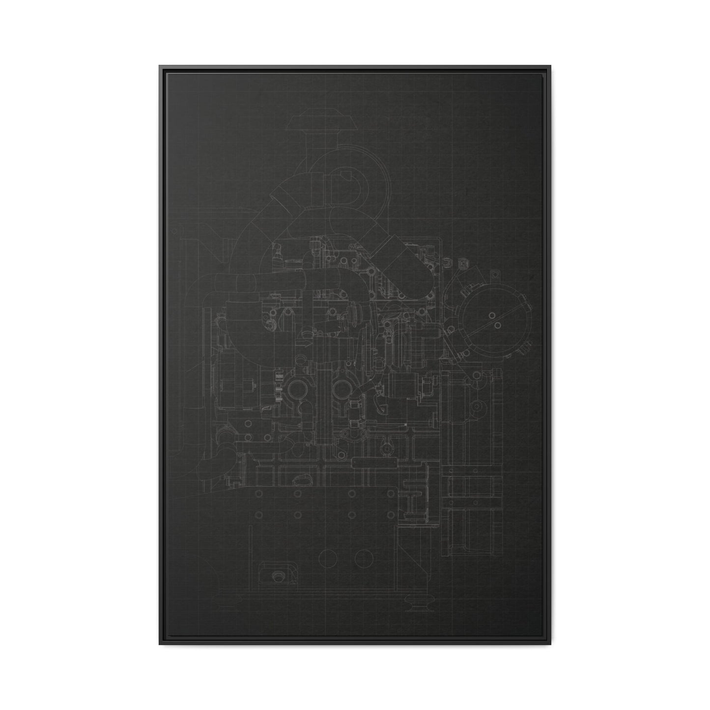 Heavy Equipment Engine Schematic Drawing – Framed Wall Art on Canvas