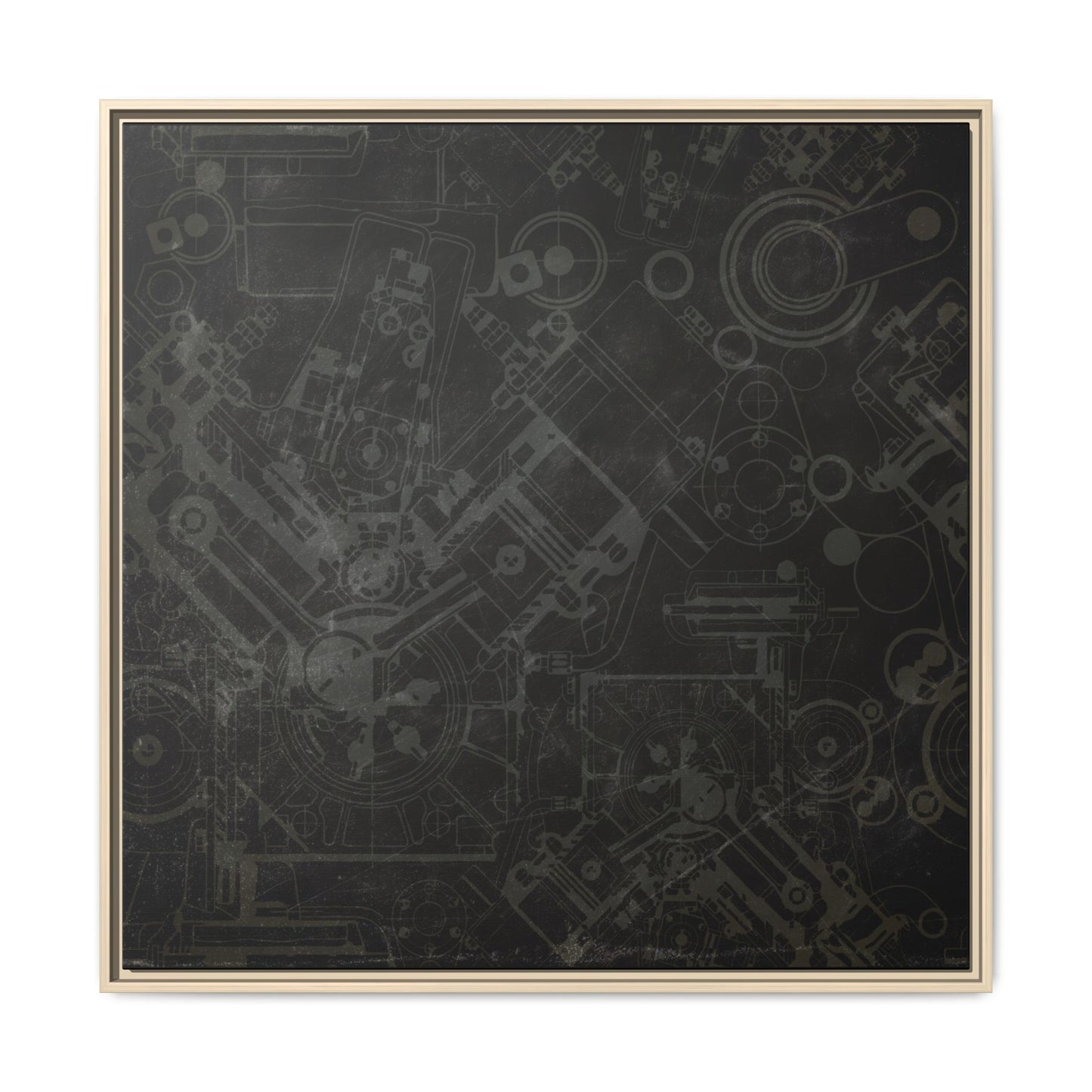 Engine Schematic Drawing Front View - Industrial Art - Framed on Canvas
