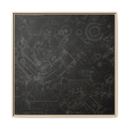 Engine Schematic Drawing Front View - Industrial Art - Framed on Canvas
