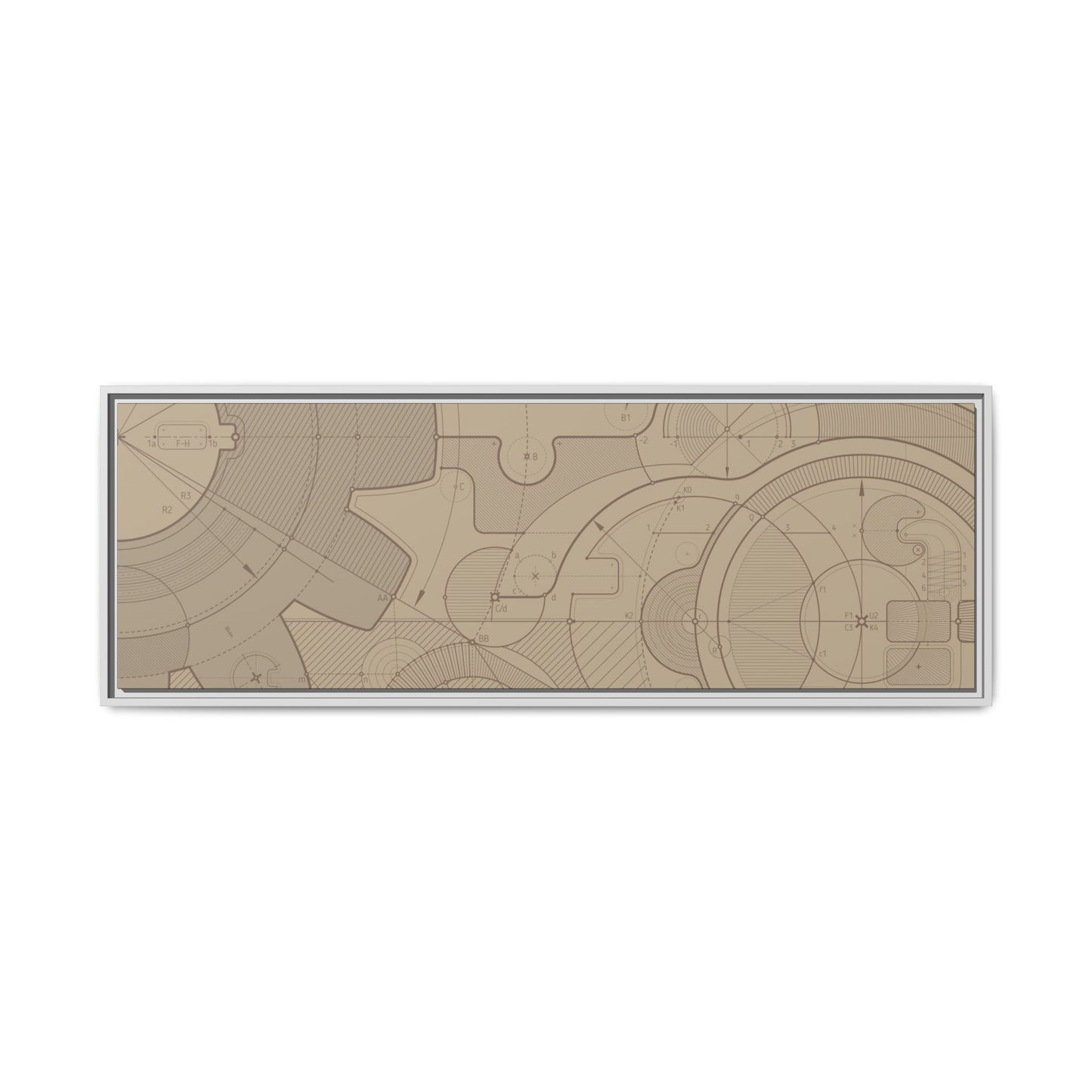 Geometric Gear Blueprint Drawing Art on Framed Canvas