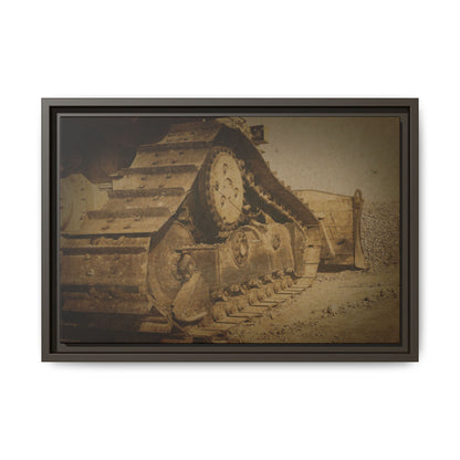 Dozer Tracks Pushing Stone | Framed Wall Art on Stretched Canvas